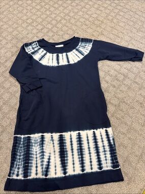 J. Jill Navy and White Tie-Dye Yoke Mini Dress
